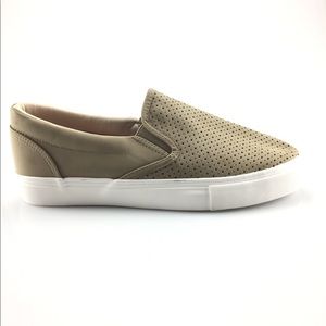 Jenn Ardor Perforated Tan Faux Leather Sneakers
